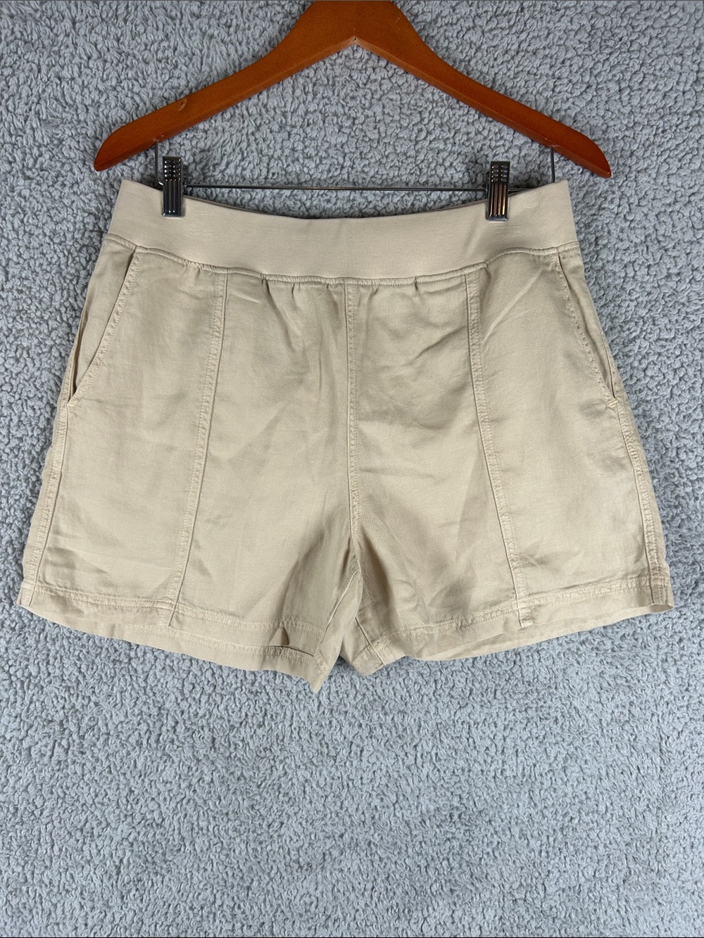 FAHERTY Pull-On Elastic Waistband Side Pockets Khaki Beige Shorts Size M